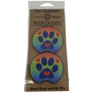 Car Coasters Colorful Rainbow Paw Dog Life Set of 2 Neoprene Absorbent